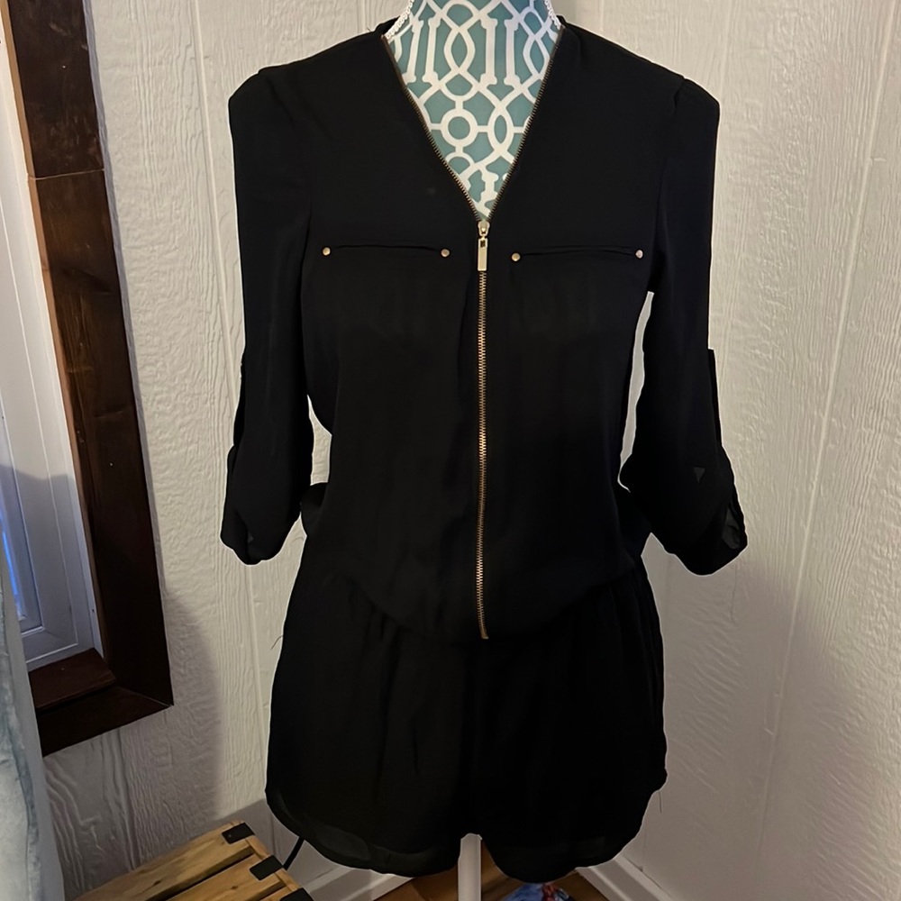 Black gold zip romper size small